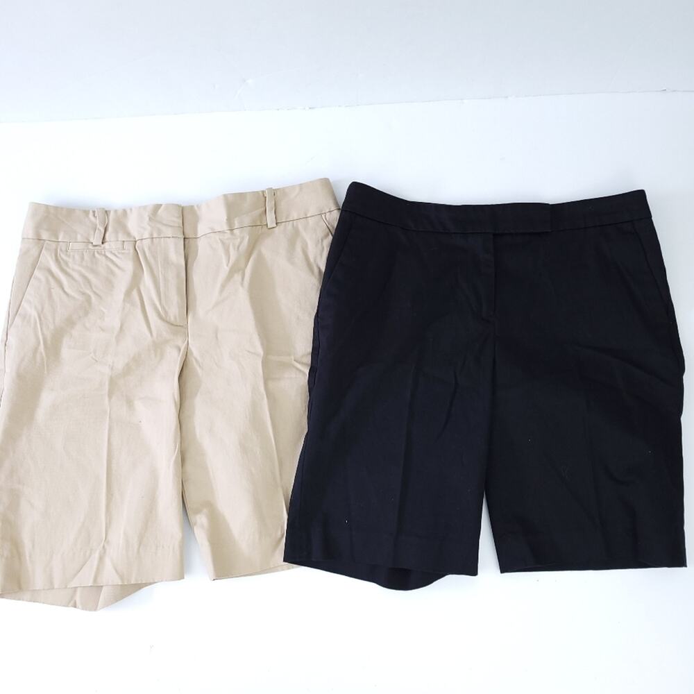 Lot of 2 Talbots 6P Bermuda Long Shorts Tan, Black, Cotton Blend, Pockets